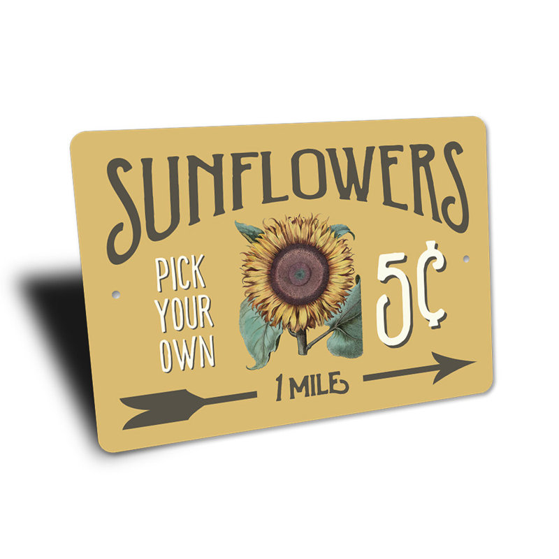 Enseigne tournesols en aluminium 5 Cents, H 10 po x l 14 po x P 0,04 po