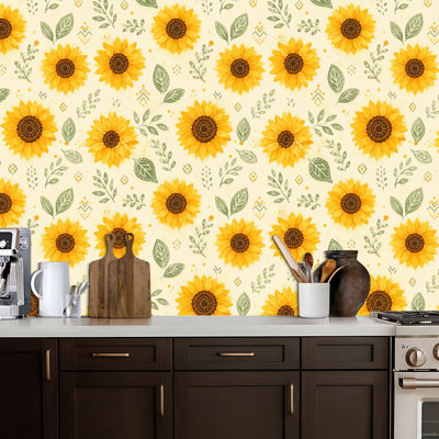 Peel and Stick Wallpaper sunflower Beauty Nature Contact Paper Removable Self Adhesive Wall Mural Wall Decor for Bedroom Kitchen Cabinets 17.7in x 118in