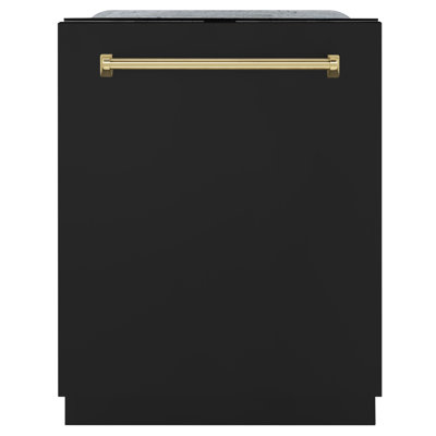 ZLINE Autograph Edition 24 in. Monument Series 3rd Rack Top Touch Control Tall Tub Dishwasher in Black Matte with, 45dBa
