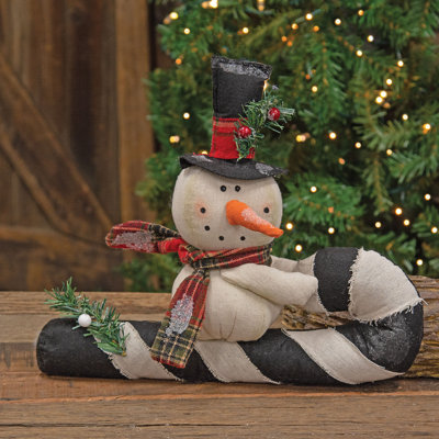 Stuffed Top Hat Snowman on Candy Cane