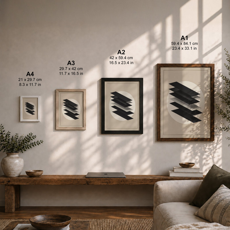 Stacked Geometry Geometric - Framed Print, A2 - 59.4 x 42.0 cm, White