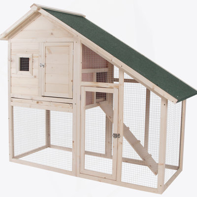 Cage à lapin en bois à 2 niveaux avec rampe, toit imperméable, plateau amovible et piste extérieure PawHut