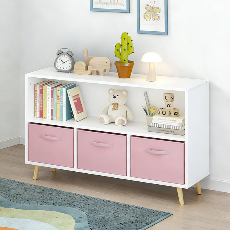 Kids Bookcase And Bookshelf, Multi Shelf With 3 Collapsible Fabric Drawers, Toy Storage Organizer For Bedroom, Playroom, Hallway