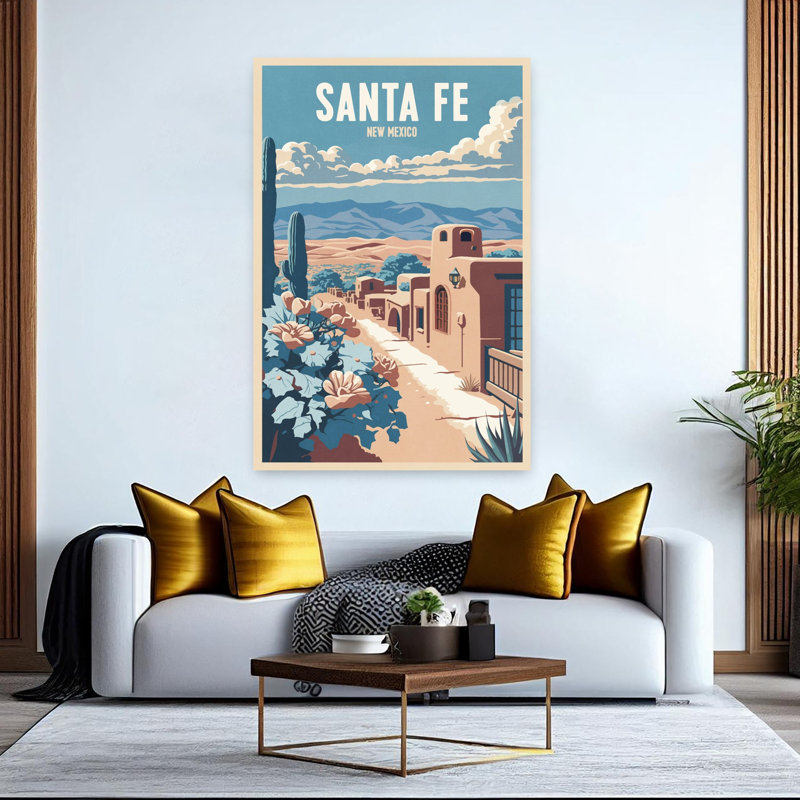 Santa Fe Vintage Abstract Cactus Landscape City Wall Art Print 1 Piece Wrapped Canvas Wall Art, 152.4cm H x 101.6cm W