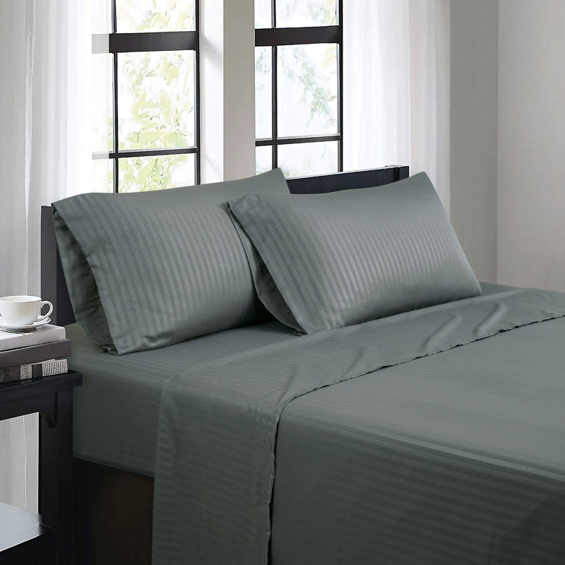 Ensemble de draps 4 pièces Bibb Home, Gris anthracite, Ensemble de draps pour lit simple avec 1 taie d'or