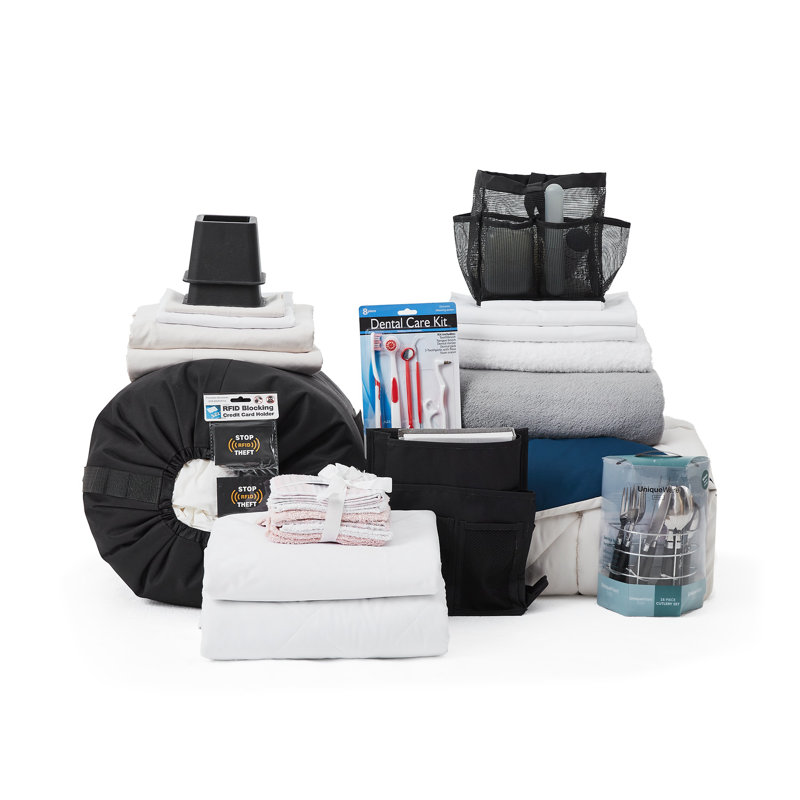 44 Piece College Dorm Bedding And Essentials Package, Off White/Navy Blue