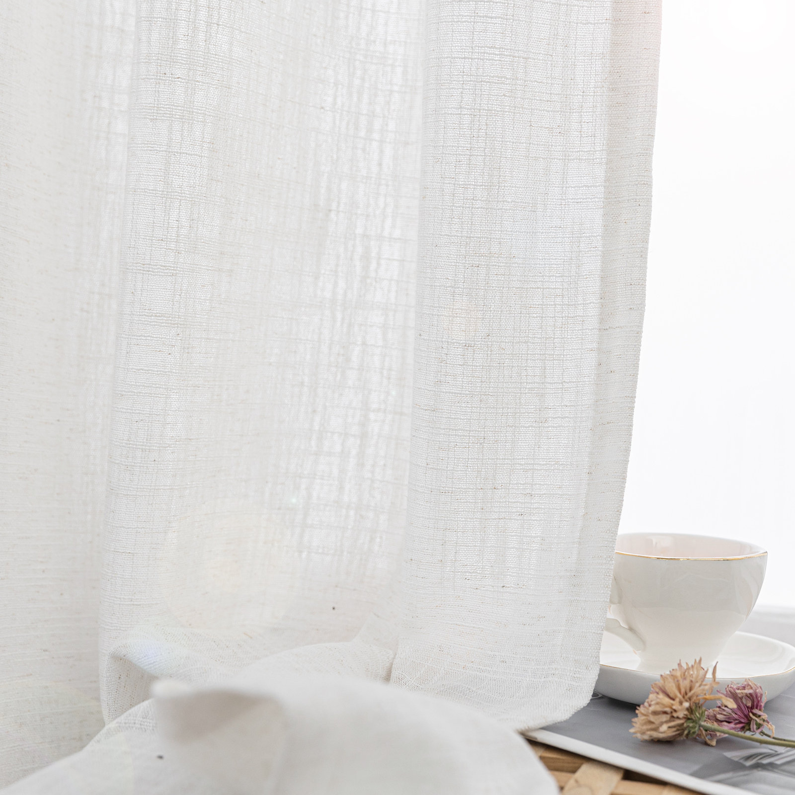 Kambi Linen Blend Semi-Sheer Curtain Panel Pair , White, 52" W x 84" L
