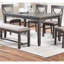Table de salle à manger 6 pièces ensemble table rectangulaire 4X chaises et un banc en bois d'hévéa finition gris