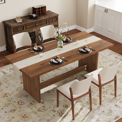 63‘’/87'' Walnut Finish Rectangular Dining Table For 4-8, Modern Farmhouse Kitchen Table, Easy Assembly For Dining Room, Kitchen, Living Room