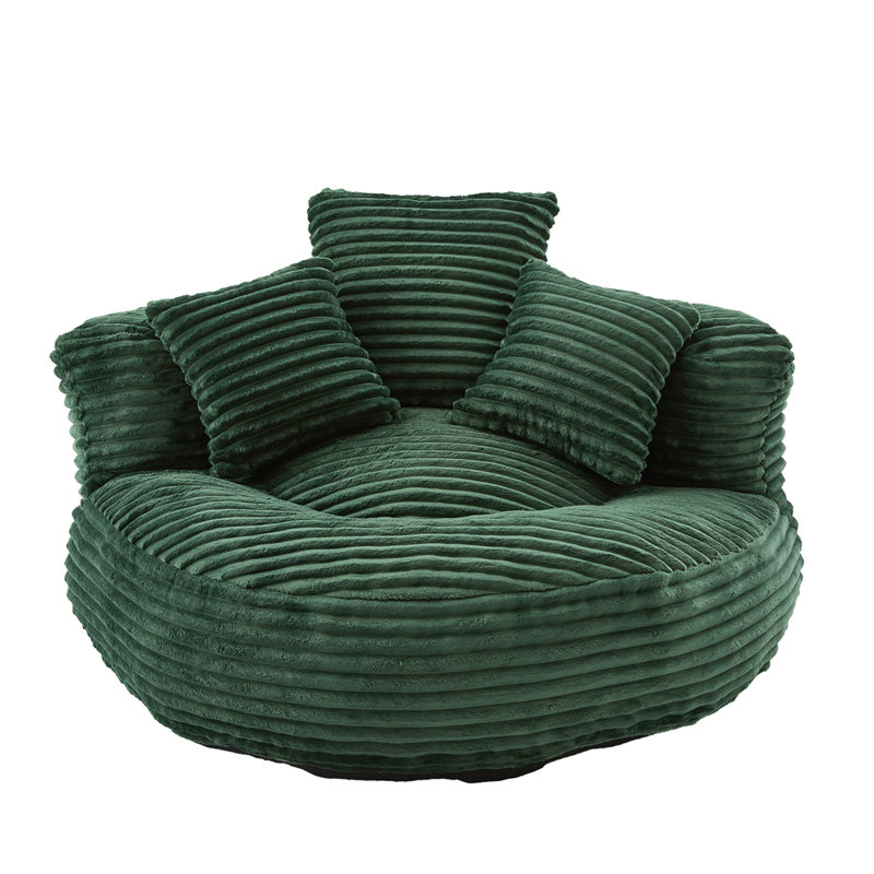 Fauteuil à billes surdimensionné en velours côtelé avec 3 coussins et accoudoirs, Émeraude