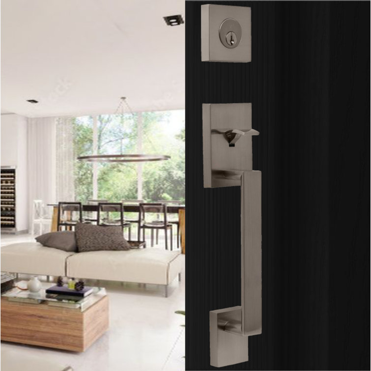 Transitional Handleset with Single Cylinder and Deadbolt and Mesa Door and Mesa Rosette
