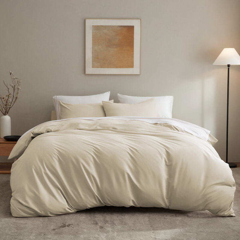 Ensemble de housse de couette réversible en jersey de coton toutes saisons, Grand lit, Huître
