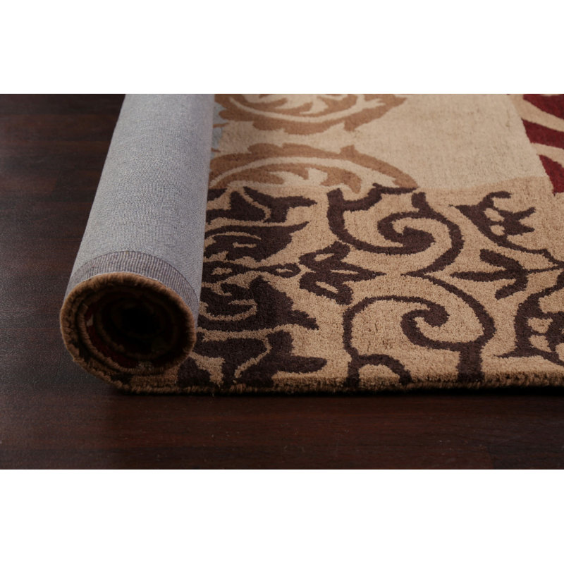 Tapis rouge / brun / beige en laine touffeté à la main Loughman