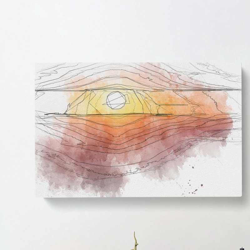 Sunset over the Hills in Abstract - Wrapped Canvas Drawing - Wrapped Canvas, 35cm H x 50cm W x 3cm D