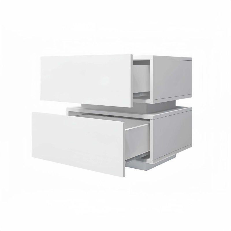 Table de chevet 2 tiroirs ultrabrillante avec table de chevet à lumière RVB avec contrôle Bluetooth