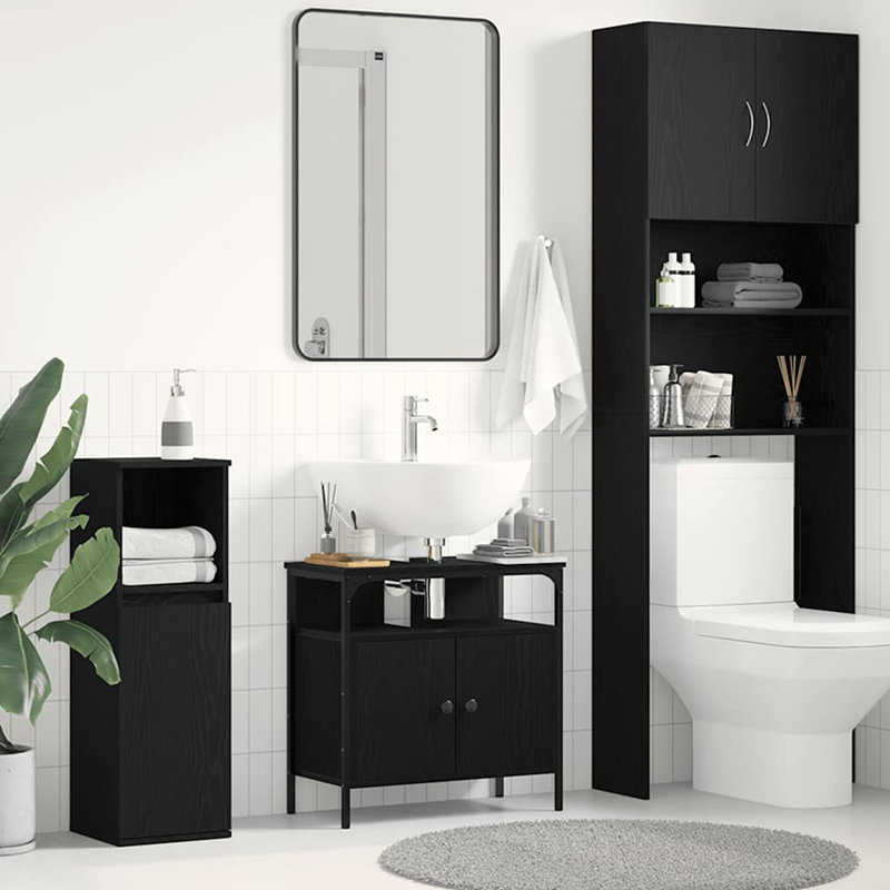 60cm Single Bathroom Vanity Base Only, Black Oak