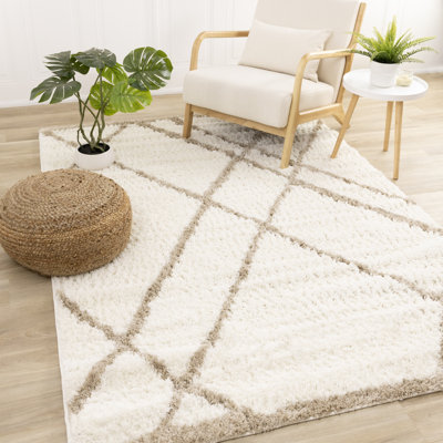 Keemia Cream Geometric Polypropylene Stain Resistant Living Room Carpet