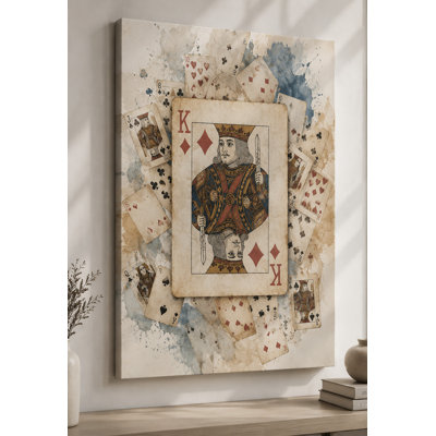 Grand roi des diamants, carte à jouer, impression murale sur toile, 24 x 36 pouces, décor de casino rétro, œuvre de jeu de cartes antique pour salon, salle de jeux, bureau