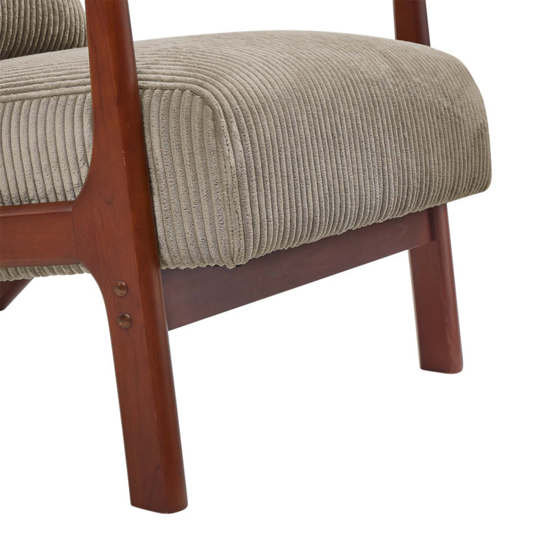 Fauteuil en velours côtelé Corduroy avec tissu durable et dossier confortable, Camel, Walnut