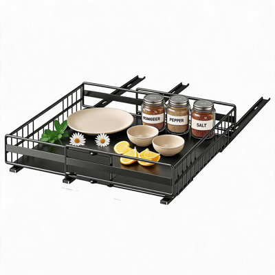 Pull Out Cabinet Organizer, Adjustable Pull Out Drawers for Cabinets with Film No Drill, Width 12.6"-20.47", Heavy Duty Slide Out Spice Rack Storage for Kitchen Pantry Organization