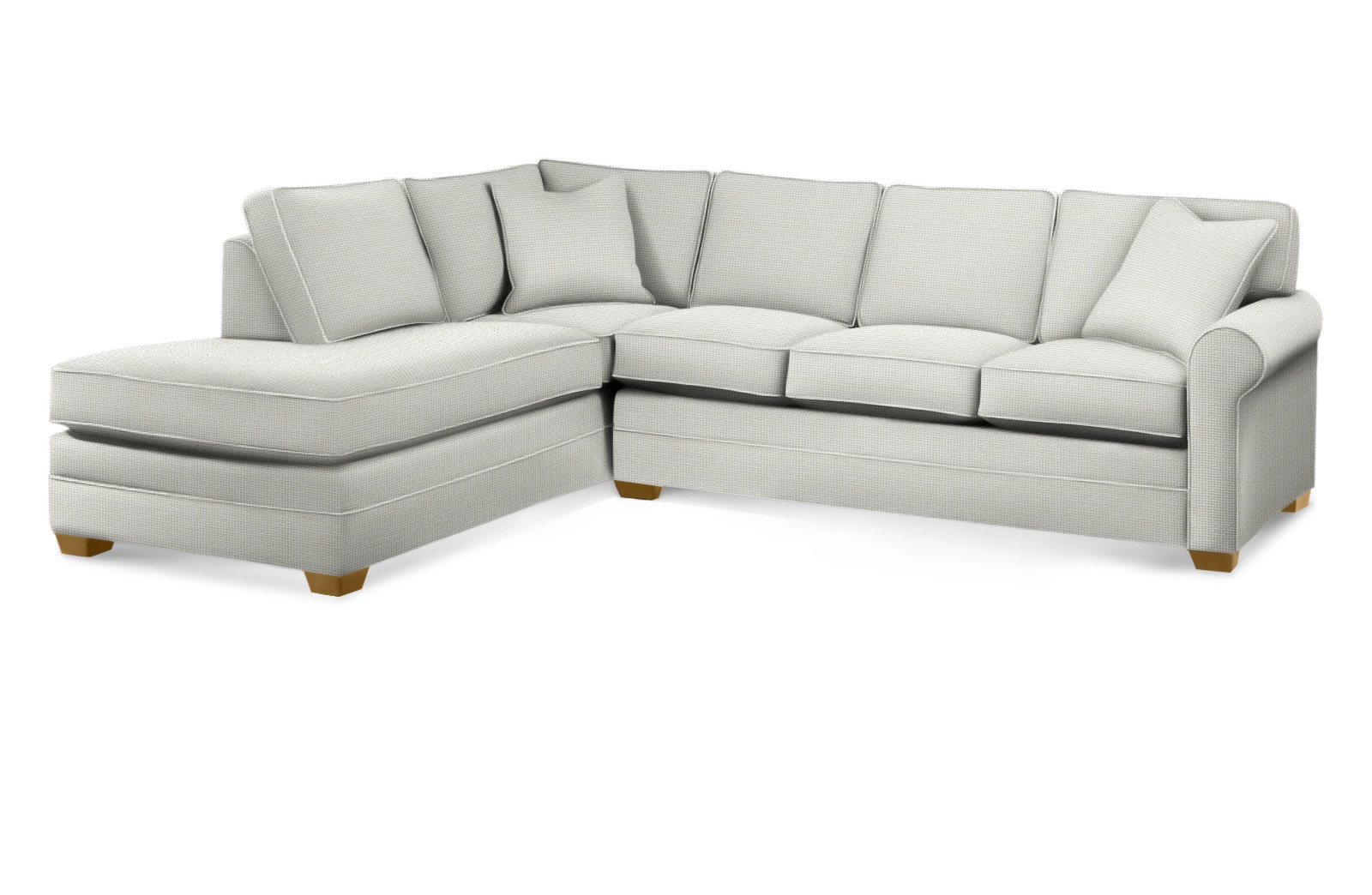 Bedford Upholstered Sectional, White Textured Performance; 0865-91, Left Hand Facing, Havana Finish
