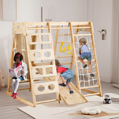 8 in 1 Indoor Playground Climbing Toy Set with Slide Swing Climbing Net Rings Kids Indoor Playground