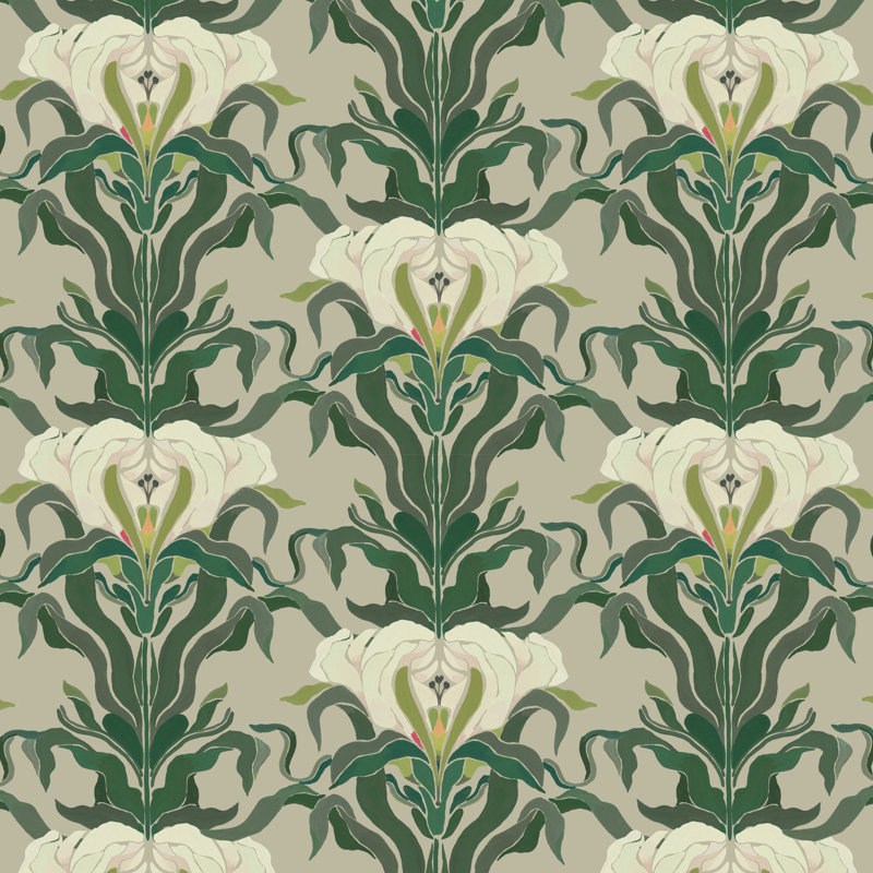 Mirrored Flower - Botanical Wallpaper, Leaf & Linen, Peel & Stick