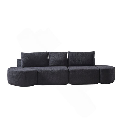 106.3-Inch V-Shaped Modular Sofa Set With Chenille Fabric, Throw Pillows, And Curved Ottomans For Living Rooms, Bedrooms, And Offices.