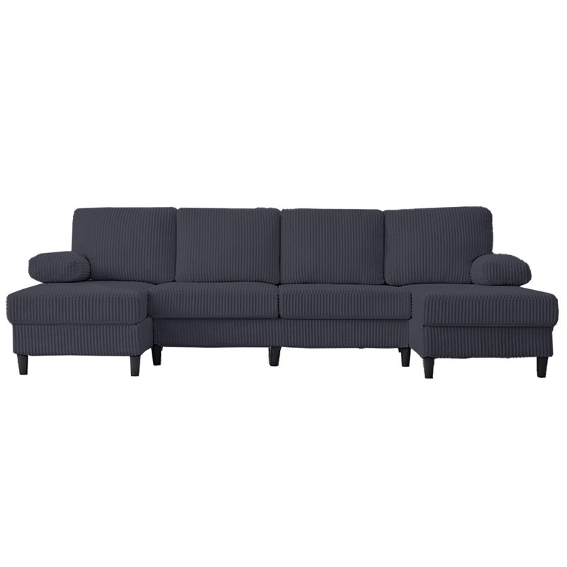 Canapé modulaire surdimensionné en velours côtelé de 110 po en forme de U, canapé 4 places avec méridienne double et accoudoir élargi