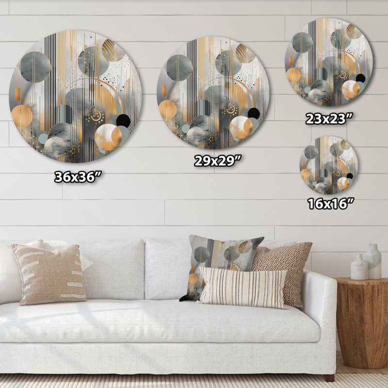 «Abstract Shapes And Lines II», art mural rond en marbre abstrait sur métal, H 36 po x l 36 po x P 1 po