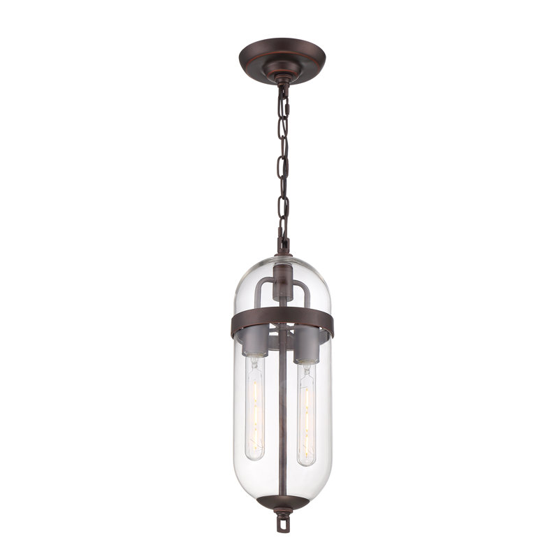 Luminaire suspendu cylindrique unique à 2 lumières Chumasero, Bronze acajou