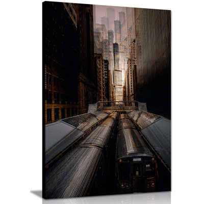 Chicago Architectural Train Railway Artistic - Wrapped Canvas Art Prints
