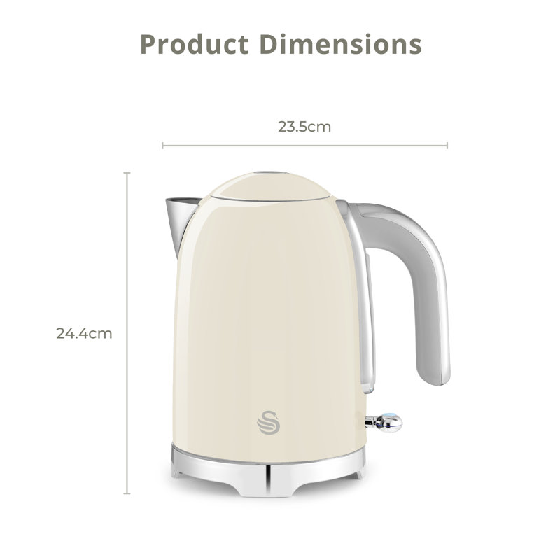 Swan Solace Cordless Kettle, Premium with a High Gloss Finish, Fast Boil, 360-Degree Base, Removable Limescale Filter, 1.7 Litres, 3000W