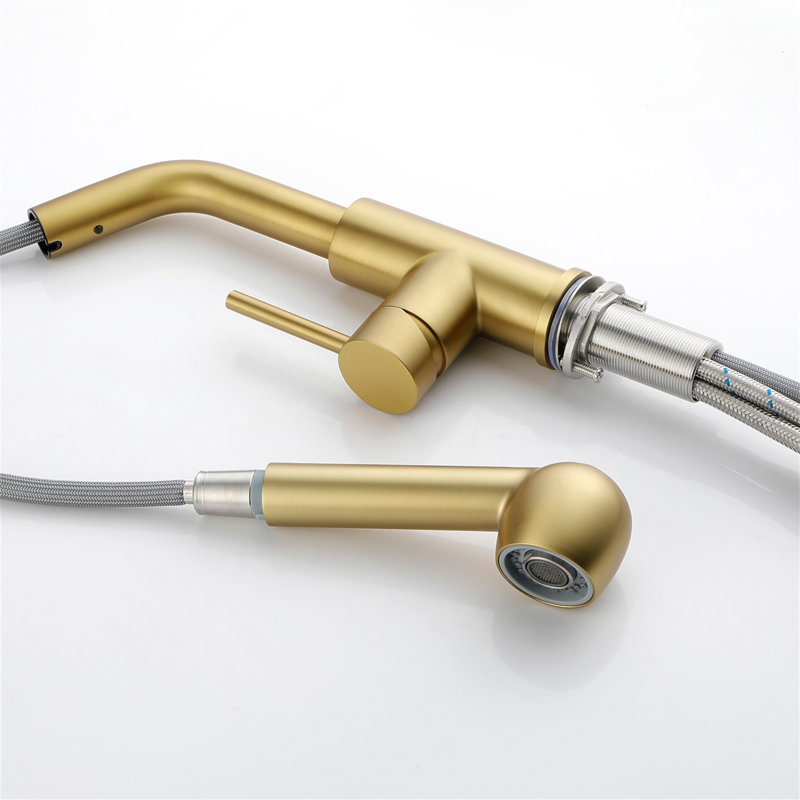 Robinet de buanderie coulissant à poignée simple avec fonction de jet double en acier inoxydable résistant aux taches, Doré