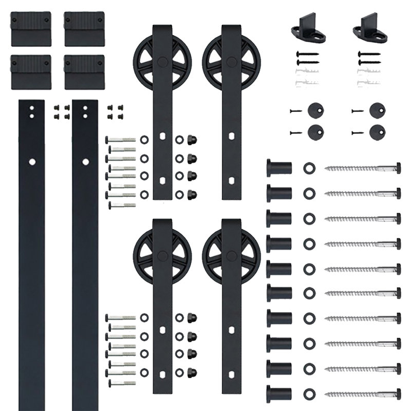Premium Black Steel Double Bypass Barn Door Hardware Kit