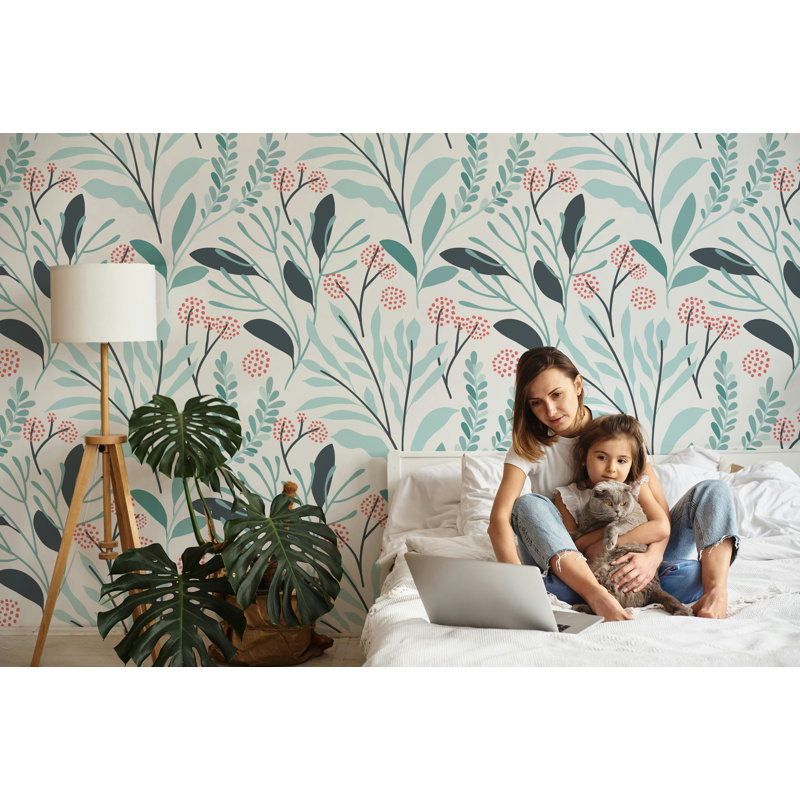 Papier peint amovible floral, L 48,96 po x l 75 po