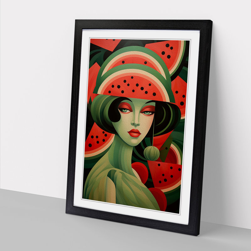 Watermelon Art Deco Art - Framed Print, 64cm H x 46cm W, Black Framed