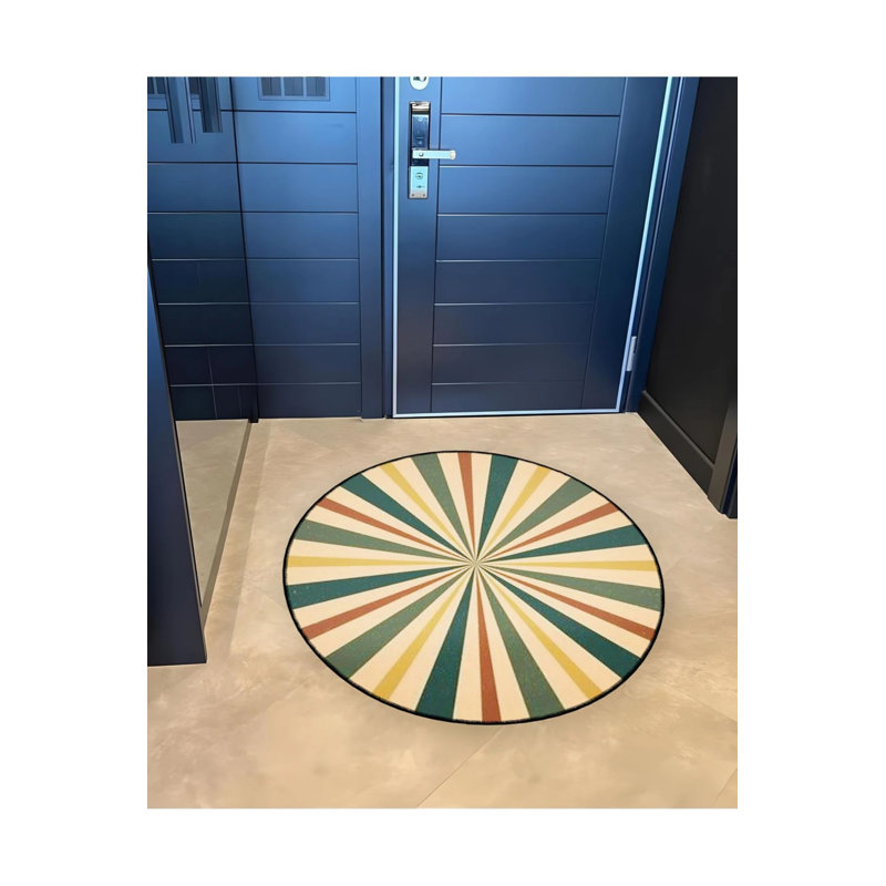 Patterned Woven Base Modern Decorative Carpet In Beige And Green Tones, Round 2'8"