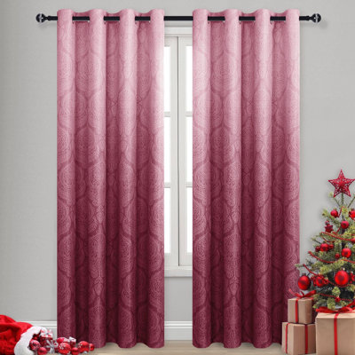 2 Panels Ombre Blackout Curtains for Bedroom - Damask Patterned Thermal Insulated Grommet Curtains, Gradient Window Curtain Panels for Living Room Decoration