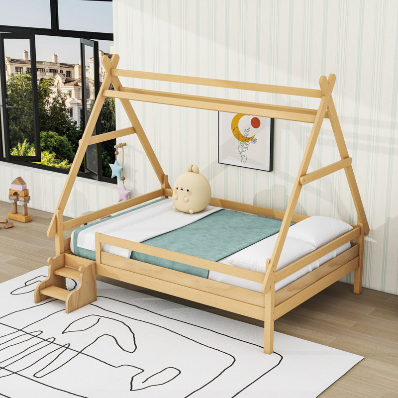 Lit plateforme avec escalier House, Naturel, Lit double