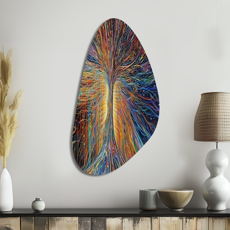 «The Energy Of Mystical Radiant Tree I - Landscape Trees Fall Shape Assymterical», art mural en métal, H 39 po x l 21 po