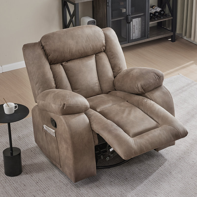 Fauteuil inclinable manuel berçant pivotant en tissu de technologie large 37,23 po Kokal, Tissu brun