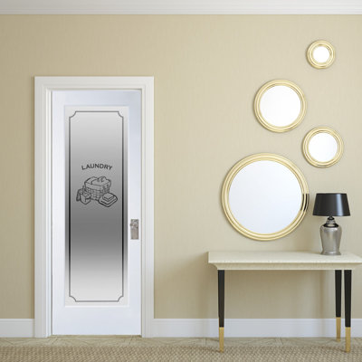 81.75'' Solid Wood Glass without Installation Hardware Kit Prehung Door