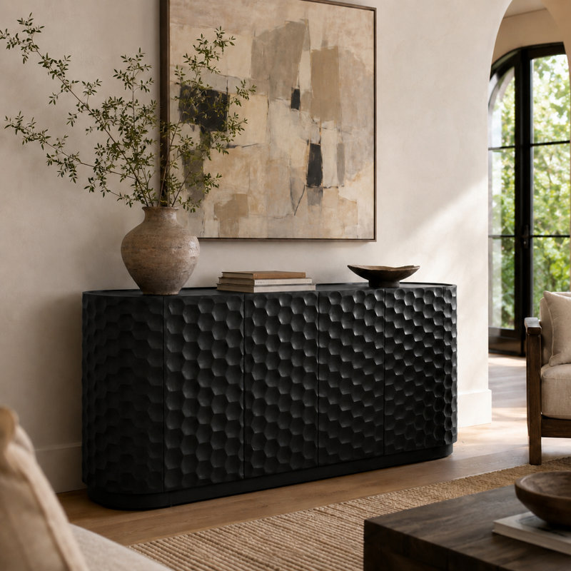 Buffet en bois massif de 76 po de largeur Makassar, Noir