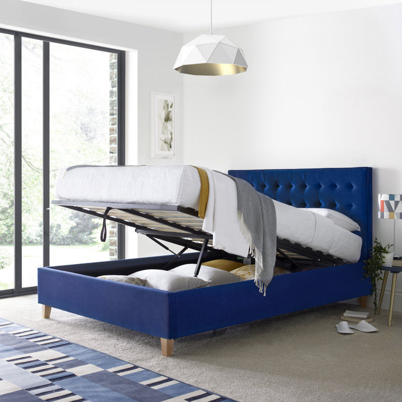 Owasso Upholstered Ottoman Bed, Blue, Kingsize (5')
