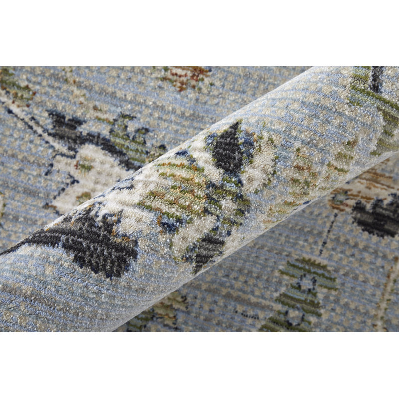 Melrose Blue Floral 9' x 12' Viscose Area Rug