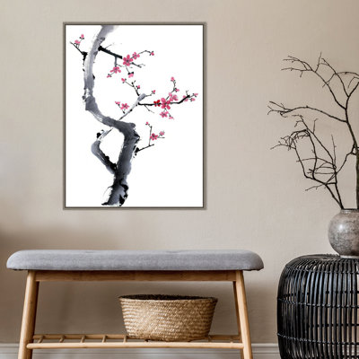 Plum Blossom Branch I by Rae Parker - Floater Frame Painting on Canvas -  Red Barrel StudioÂ®, 3BAFA28706224C36B9CA0BE545765929