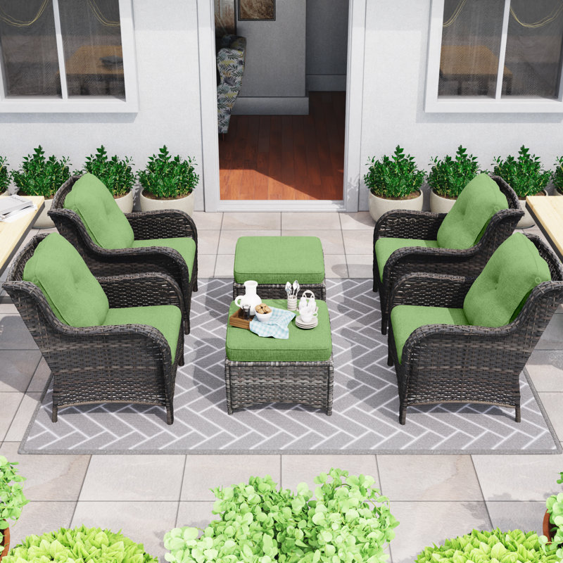 Anahit 6-Piece Wicker Outdoor Seating Group with Cushions, Green