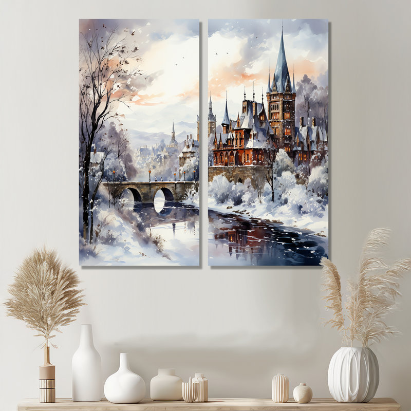 Merveilleux village d'hiver à Noël III - décoration murale traditionnelle blanche, 32" H x 32" W, Wrapped Canvas