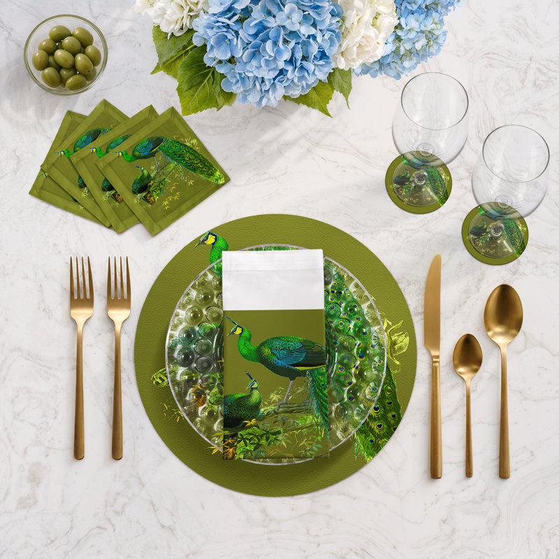 Family Pheasants Cotton Sateen Dinner Napkins, Olive